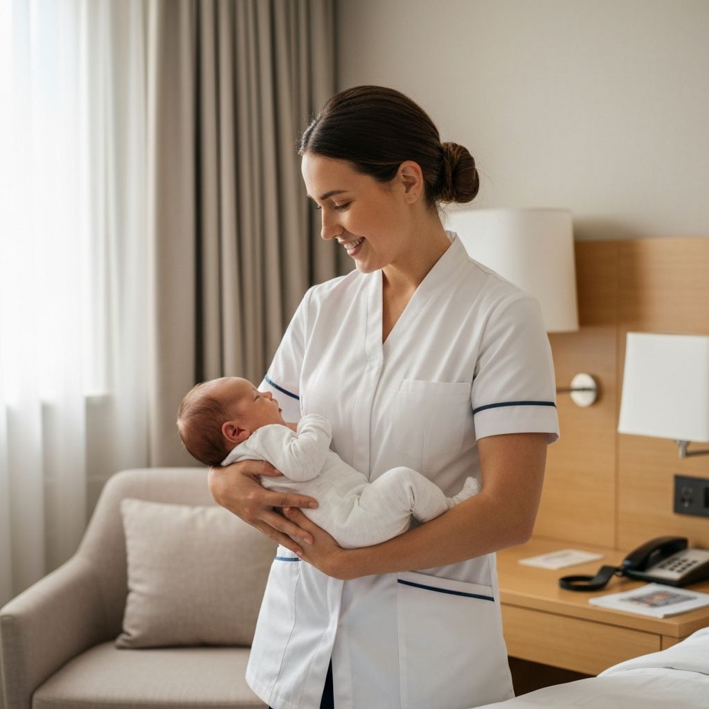 Professional nanny caring for a newborn